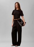 Calvin Klein Yuvarlak Yaka Desenli Siyah Kadın T-Shirt SS LUX CTN INTERLOCK EMBLEM MOCK