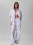 Calvin Klein Mavi Kadın Standart Fit Çizgili Pijama Üst RELAXED POPLIN SS SHIRT