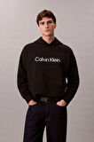 Erkek Rahat Kesim Kapüşonlu Logo Baskılı Sweatshirt - Siyah | S