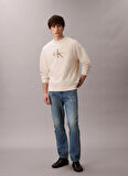 Calvin Klein Jeans Bisiklet Yaka Krem Erkek Sweatshırt LV04RD234G67U LS PREMIUM TERRY MONO