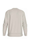 Erkek Bisiklet Yaka Monogram Logolu Pamuklu Sweatshirt - Krem | XS