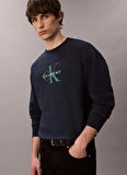 Calvin Klein Jeans Bisiklet Yaka Lacivert Erkek Sweatshırt LV04RD234GCEF LS PREMIUM TERRY MONO