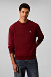 Erkek Regular Fit Monogram Nakışlı Sweatshirt - Bordo | XS