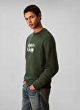 Calvin Klein Bisiklet Yaka Yeşil Erkek Sweatshırt LV04LD242GLLG_LS EU 350TERRY CALVIN