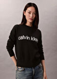 Calvin Klein Jeans Yuvarlak Yaka Standart Baskılı Siyah Kazak Kadın LV047C311GUB1