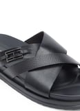 Tommy Hilfiger Siyah Erkek Deri Terlik FLAG HARDWARE LTH SANDAL