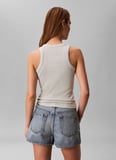 Calvin Klein Jeans Beyaz Kadın Atlet SL 2X2 BABY RIB LOGO CREW TANK