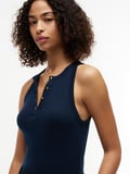 GOLD BUTTON POPLIN MIX DRESS Kadın Mavi Elbise - WW0WW49628