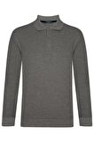 Süvari Classics Rahat Kalıp Waffle Zemin Desenli Gri Polo Yaka Mevsimlik Sweatshirt