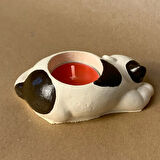 Uretti - Pınar 6606 - El Yapımı Bej - Kahverengi Sevimli Kedi Tealight Mumluk - 6 x 10 cm