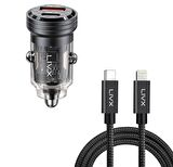 LivX Transparent 45W PD/QC Mini Araç şarj Cihazı ve 1 Metre iPhone Hızlı Şarj Kablosu