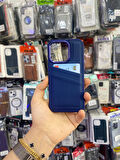 İPHONE 14 PRO UYUMLU DERİ İÇİ KADİFE KARTVİZİTLİK KILIF MAVİ LACİVERT