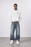 Erkek notbasic Baskılı Oversize Hoodie Ekru