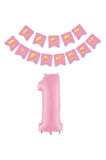 Lüks 1 Yaş Doğum Günü Balon Seti Fuşya Makaron Pembe