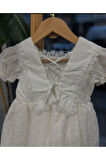 Kız Çocuk Beyaz Yaka Dantel Detaylı Sırt Baglamalı Kısa Kollu Bayramlık ve Özel Gün Elbise