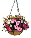 Yapay Çiçek Sarkaç Askılı Makreme Sepette Erengül Fuşya Pembe Çiçek Sepeti