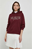 Kapşonlu Nakış İşlemeli Baskı Logo Sweatshirt