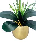 Yapay Çiçek Beyaz Islak Orkide Gold Metal Saksıda Seramik Saksıda Orkide 60cm