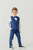 Erkek Çocuk Yelekli Slim Fit Takım Elbise – 4 Parça (Yelek, Pantolon, Gömlek, Papyon) TE.7026
