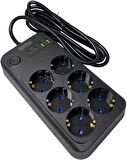 Lunatic Showmax Serisi SH-3046 Termal Akım Korumalı Priz 2 MT (6 Priz + 2 Usb + 2 Type-c) (6 Lı 2xUSB 2xType C Çıkışlı)