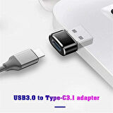 Lunatic 2944 USB 3.0 To Type-C Şarj Data Çevirici Dönüştürücü Adaptör - Dişi USB'den Type-C Soketine Çevirir - İki Ucu Type-C Olan Kablo İle Standart USB Üzerinden Şarj Edilir (