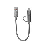 S-link SW-C220 15cm USB Micro/İPhone Kılıflı Metal Gri 2 in 1 Flat Cable