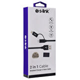 S-link SW-C220 15cm USB Micro/İPhone Kılıflı Metal Gri 2 in 1 Flat Cable