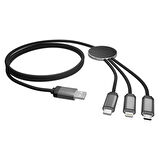 S-link SL-CP110 1m 2A MicroUSB+Lightning+TypeC 3 in 1 LED Logolu Şarj Kablosu