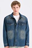 DeFacto Relax Fit Uzun Kollu Cepli Jean Gömlek Ceket D0448AX24AUNM34