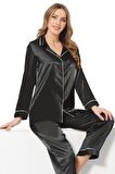 Siyah Saten Pijama Takımı