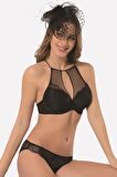 Siyah Boyun Detaylı Straplez Sütyen Külot Takım
