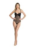 Siyah Fileli Transparan Hafif Destekli Çıtçıtlı Body Sütyen