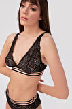Siyah Rose Silvery Simli Kapsız Sütyen Takım