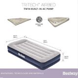 Bestway Pavillo 67723 Gri Tek Kişilik Şişme Yatak + Elektrik Pompa 191X97X36 cm