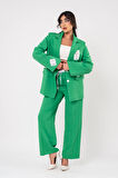 Etiket Baskılı Kol Detaylı Blazer Ceket Palazzo Pantolon Takım TKM16014