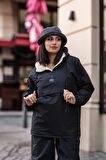Good Fashion Rahat Kesim Içi Kürklü Kanguru Cep Kadın Yağmurluk Mont