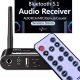 Bluetooth 5.1 alıcı verici kablosuz ses adaptörü optik Fiber RCA DAC dönüştürücü