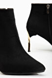Kadın Siyah Süet Sivri Burun Kısa Boy İnce Topuklu Bot  
