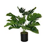 Yapay Çiçek Monstera Deve Tabanı Siyah Saksılı Salon Çiçeği 18 Yaprak 58cm