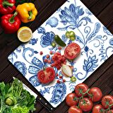 Decovetro Cam Kesme Tahtası Çini Çiçek Desenli 30x40 Cm