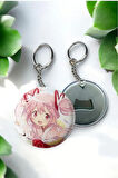 Puella Magi Madoka Magica Anime Buton Açacaklı Rozet Anahtarlık 44 mm