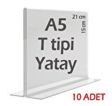 A5 T-Tipi Yatay Şeffaf Pleksi Mika Föylük Menü Broşürlük Etiketlik (10 Adet)