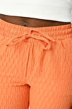 KADIN RAHAT KALIP BELİ LASTİKLİ DESENLİ TURUNCU PANTOLON