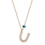 925 Ayar Gümüş Nazar Rose Ü Harfi Kadın Gümüş Kolye