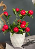 Yapay Çiçek Beyaz Saksıda Kiraz Demeti Kırmızı Top Çiçek 20cm