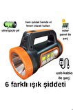 3W+15W SOLAR ŞARJLI LED EL FENERİ PROJEKTÖR KAMP AVCI FENERİ