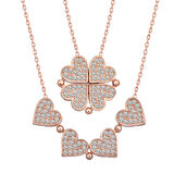 925 Ayar Gümüş Rose Kalpli Açılabilen Yonca Kadın Kolye