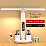 TechTic 5in1 Çok Fonksiyonlu Şarjlı Masa Lambası+Saat+Termometre+Takvim+Kalemlik+Telefon Tutucu 