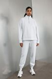 DeFactoFit Oversize Geniş Kalıp Fermuarlı Dik Yaka Skuba Dalgıç Kumaş Sporcu Basic Düz Sweatshirt C9404AX24AUBE817