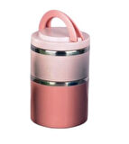 Tohana kulplu çelik sefer tası - yemek termosu saklama kabı 2 katlı pembe 930 ml.
